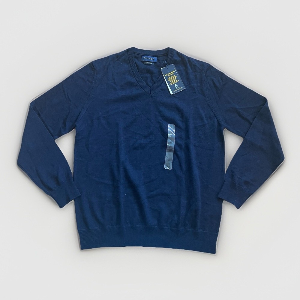 NWT Massimo Piombo Mens Medium 100% Merino Wool Sweater Blue Pullover Preppy NEW